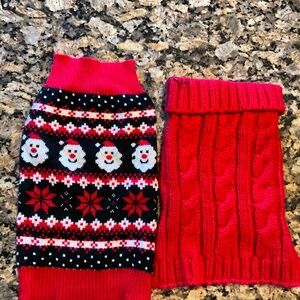 2 Small dog sweaters: red and red/black/white Santa  5HC